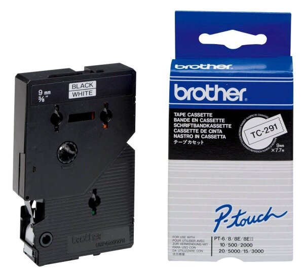 brother Schriftband TC-291 TC291, 9 mm, schwarz auf weiß, 1 St.