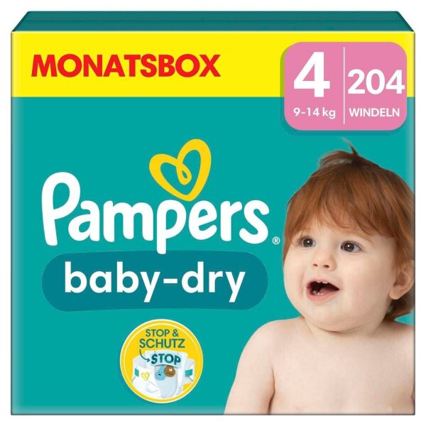 Pampers® Windeln baby-dry™ Monatsbox Gr. 4 (9-14 kg) für Babys und Kleinkinder, 204 St.