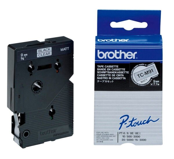 brother Schriftband TC-M91 TCM91, 9 mm, schwarz auf transparent, 1 St.