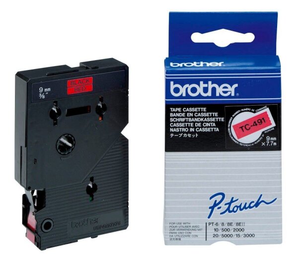brother Schriftband TC-491 TC491, 9 mm, schwarz auf rot, 1 St.