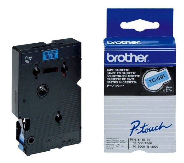 brother Schriftband TC-591 TC591, 9 mm, schwarz auf blau, 1 St.