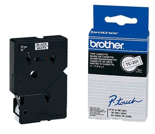 brother Schriftband TC-201 TC201, 12 mm, schwarz auf weiß, 1 St.