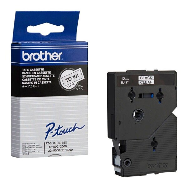 brother Schriftband TC-101 TC101, 12 mm, schwarz auf transparent, 1 St.