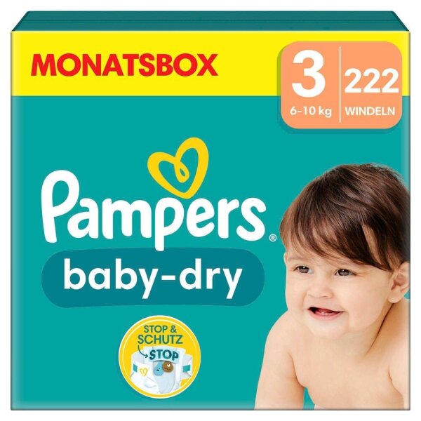 Pampers® Windeln baby-dry™ Monatsbox Gr. 3 (6-10 kg) für Babys und Kleinkinder, 222 St.