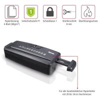hama Mini S6 Aktenvernichter mit Streifenschnitt P-1, 8 mm, bis 6 Blatt, schwarz