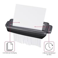 hama Mini S6 Aktenvernichter mit Streifenschnitt P-1, 8 mm, bis 6 Blatt, schwarz
