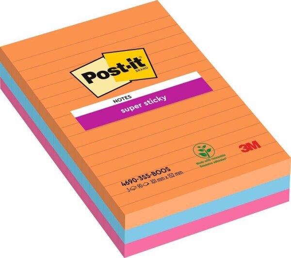 Post-it® Super Sticky Haftnotizen extrastark 46453SSA farbsortiert, 3 Blöcke