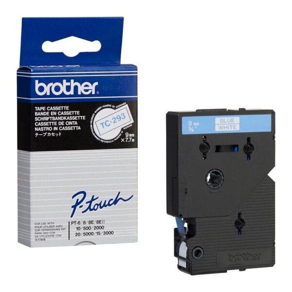 brother Schriftband TC-293 TC293, 9 mm, blau auf weiß, 1 St.