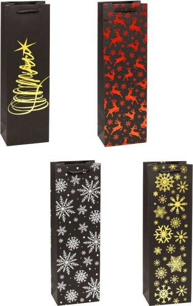 12 TSI Geschenktüten für Flaschen PREMIUM Weihnachten Motiv sortiert 12,0 x 36,0