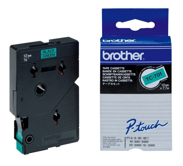 brother Schriftband TC-701 TC701, 12 mm, schwarz auf grün, 1 St.