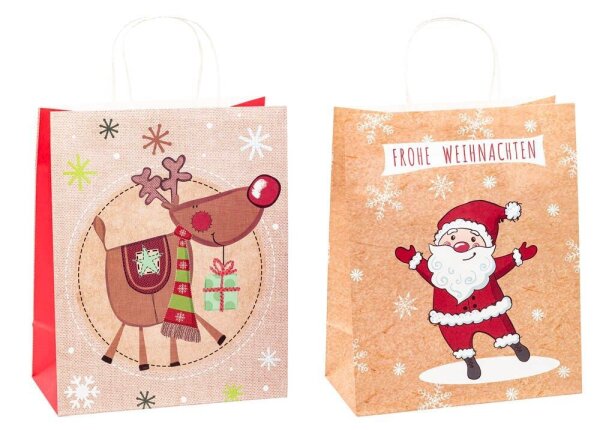 6 TSI Geschenktüten Weihnachten Kraftpapier Serie 1 Motiv sortiert 26,0 x 32,0 c