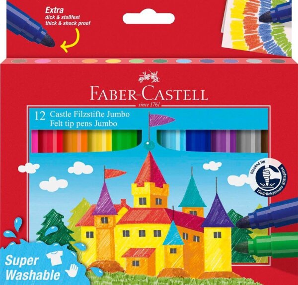 FABER-CASTELL Jumbo Super Washable Filzstifte farbsortiert, 12 St.