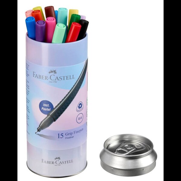 FABER-CASTELL Grip Dose Fineliner farbsortiert 0,4 mm, 15 St.