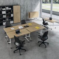 Quadrifoglio Mehrzwecktisch Pop-up eiche, dunkelgrau rechteckig, T-Fuß-Gestell grau, 160,0 x 80,0 x 74,0 cm