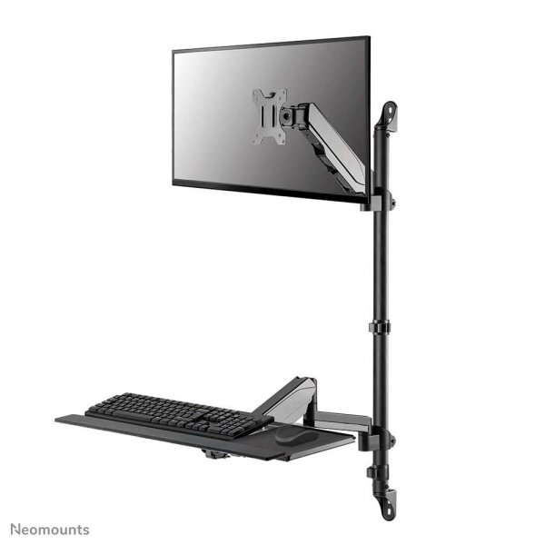 Neomounts höhenverstellbarer PC-Tisch schwarz für 1 Monitor, 1 Tastatur, 1 Maus, Tischbohrung, Wandhalterung