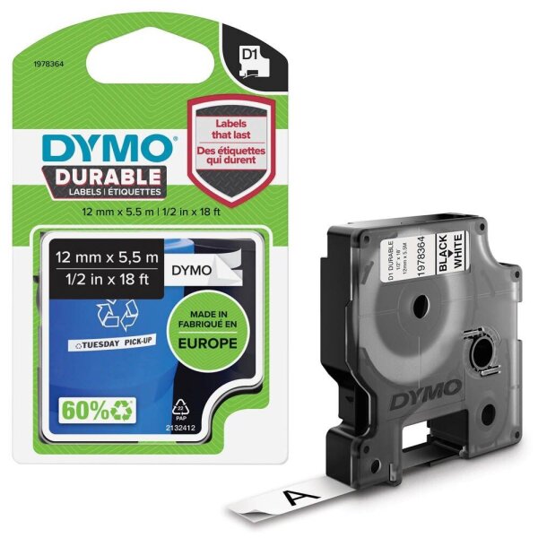 DYMO Schriftband D1 1978364, 12 mm, schwarz auf weiß, 1 St.