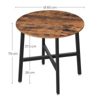 VASAGLE Esstisch braun rund, 4-Fuß-Gestell schwarz, 80,0 x 80,0 x 75,0 cm