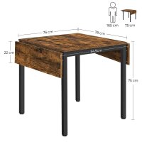 VASAGLE Esstisch braun rechteckig, 4-Fuß-Gestell schwarz, 76,0 / 98,0 / 120,0 x 78,0 x 75,0 cm