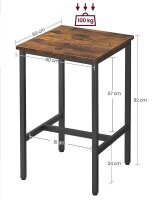 VASAGLE Stehtisch quadratisch Spanplatte braun 60,0 x 60,0 x 92,0 cm, 1 St.