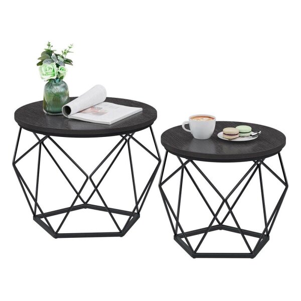 VASAGLE Couchtische-Set rund Spanplatte schwarz, 2 Set