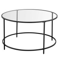 VASAGLE Couchtisch rund Glas schwarz 84,0 x 84,0 x 45,5...