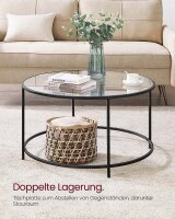 VASAGLE Couchtisch rund Glas schwarz 84,0 x 84,0 x 45,5 cm, 1 St.