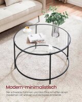 VASAGLE Couchtisch rund Glas schwarz 84,0 x 84,0 x 45,5 cm, 1 St.