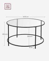 VASAGLE Couchtisch rund Glas schwarz 84,0 x 84,0 x 45,5 cm, 1 St.