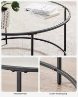 VASAGLE Couchtisch rund Glas schwarz 84,0 x 84,0 x 45,5 cm, 1 St.