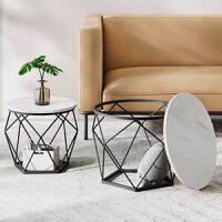 VASAGLE Couchtische-Set rund Spanplatte weiß, 2 Set