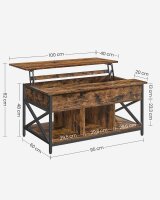 VASAGLE Couchtisch rechteckig Spanplatte braun 95,0 x 60,0 x 48,0 / 62,0 cm, 1 St.