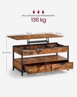 VASAGLE Couchtisch rechteckig Spanplatte braun, schwarz 100,0 x 50,0 x 48,0 - 63,0 cm, 1 St.