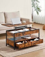 VASAGLE Couchtisch rechteckig Spanplatte braun, schwarz 100,0 x 50,0 x 48,0 - 63,0 cm, 1 St.