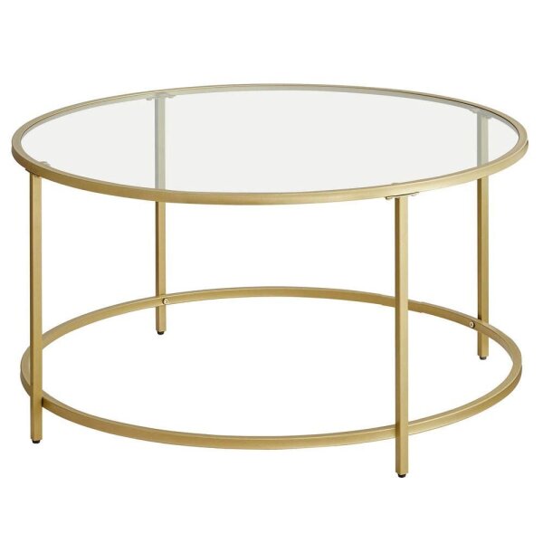 VASAGLE Couchtisch rund Glas gold 84,0 x 84,0 x 45,5 cm, 1 St.