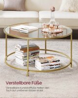 VASAGLE Couchtisch rund Glas gold 84,0 x 84,0 x 45,5 cm, 1 St.