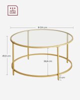 VASAGLE Couchtisch rund Glas gold 84,0 x 84,0 x 45,5 cm, 1 St.
