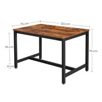 VASAGLE Esstisch braun rechteckig, 4-Fuß-Gestell schwarz, 120,0 x 75,0 x 75,0 cm