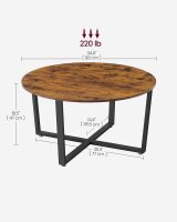 VASAGLE Couchtisch rund Spanplatte braun 88,0 x 88,0 x 47,0 cm, 1 St.