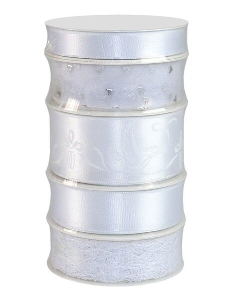 PRÄSENT Geschenkband Hochzeit satiniert weiß 15,0/25,0/40,0 mm x 5x 3,0 m