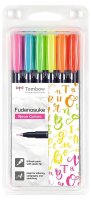 Tombow Fudenosuke Neon Brush-Pens farbsortiert, 1 Set