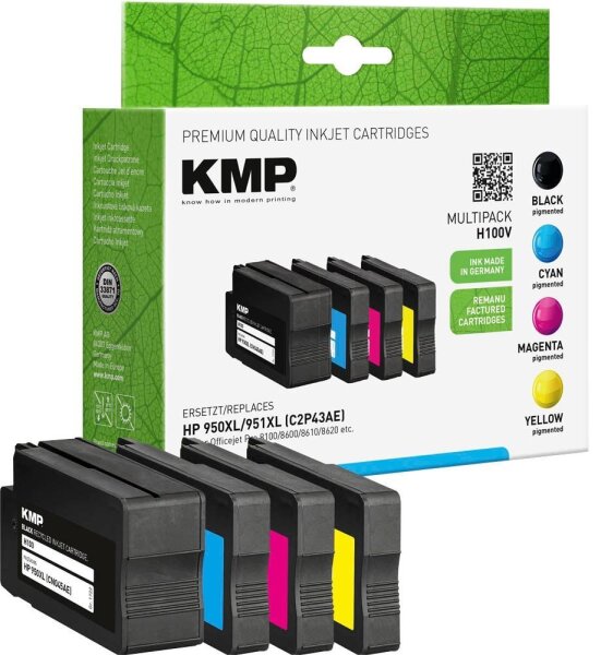 KMP H100V schwarz, cyan, magenta, gelb Druckerpatronen kompatibel zu HP 950XL/951XL (C2P43AE), 4er-Set
