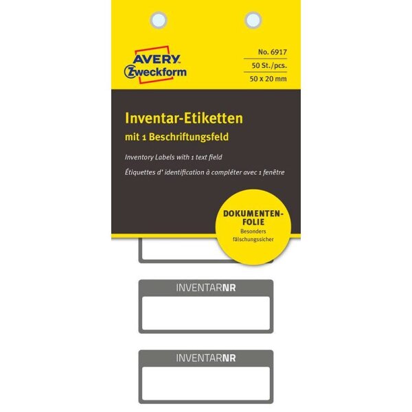 50 AVERY Zweckform Inventaretiketten 6917 schwarz 50,0 x 20,0 mm