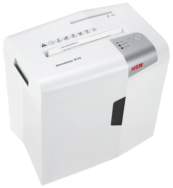 HSM shredstar S10 Aktenvernichter mit Streifenschnitt P-2, 6 mm, bis 10 Blatt, weiß