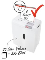 HSM shredstar X6pro Aktenvernichter mit Partikelschnitt P-5, 2 x 15 mm, bis 6 Blatt, weiß
