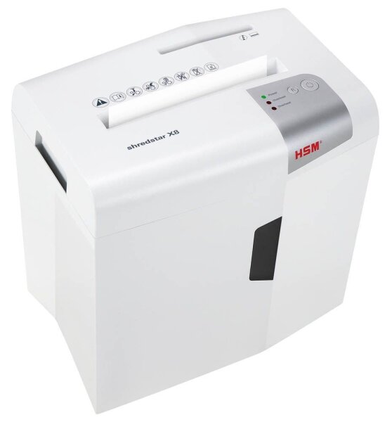 HSM shredstar X8 Aktenvernichter mit Partikelschnitt P-4, 4,5 x 30 mm, bis 8 Blatt, weiß