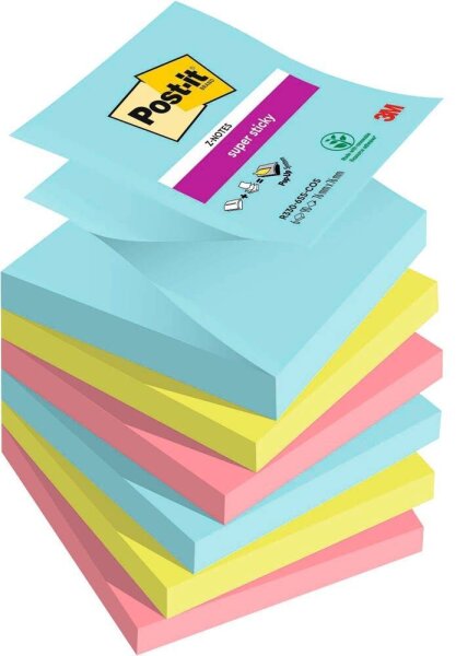 Post-it® Super Sticky Z-Notes Miami Haftnotizen extrastark farbsortiert, 6 Blöcke