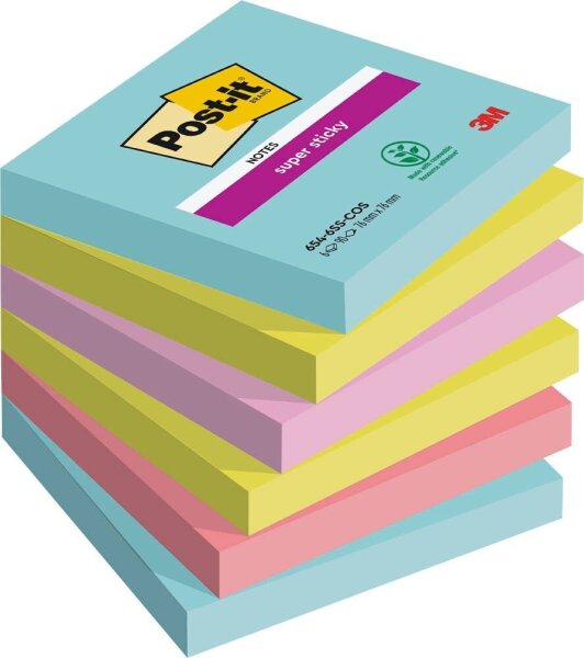 Post-it® Super Sticky Cosmic Haftnotizen extrastark farbsortiert, 6 Blöcke