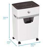 HP OneShred 15CC Aktenvernichter mit Partikelschnitt P-4, 4 x 35 mm, bis 15 Blatt, weiß