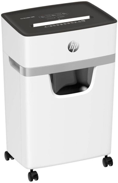 HP OneShred 10MC Aktenvernichter mit Partikelschnitt P-5, 2 x 15 mm, bis 10 Blatt, weiß