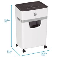 HP OneShred 10MC Aktenvernichter mit Partikelschnitt P-5, 2 x 15 mm, bis 10 Blatt, weiß